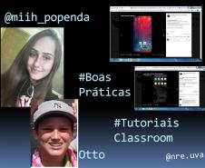 Alunos Otto Athayde do 7º C, e a Milena Popenda Bortoleto, da 3ª série do Col. Est. Duque de Caxias, de São Mateus do Sul, fazem vídeos com tutoriais para auxiliar os colegas no acesso ao Classroom.

