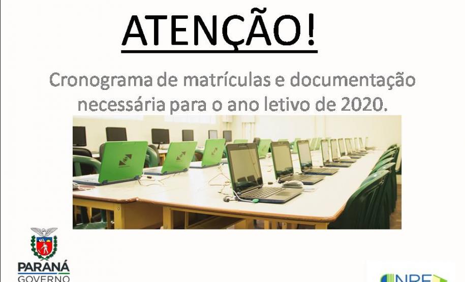 Cronograma de matrículas e documentação necessária para o ano letivo de 2020.