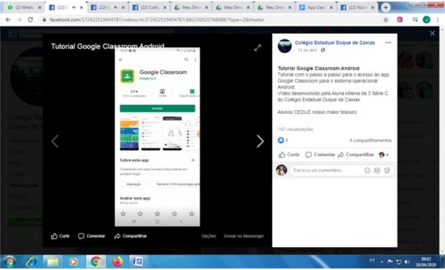 Alunos Otto Athayde do 7º C, e a Milena Popenda Bortoleto, da 3ª série do Col. Est. Duque de Caxias, de São Mateus do Sul, fazem vídeos com tutoriais para auxiliar os colegas no acesso ao Classroom.