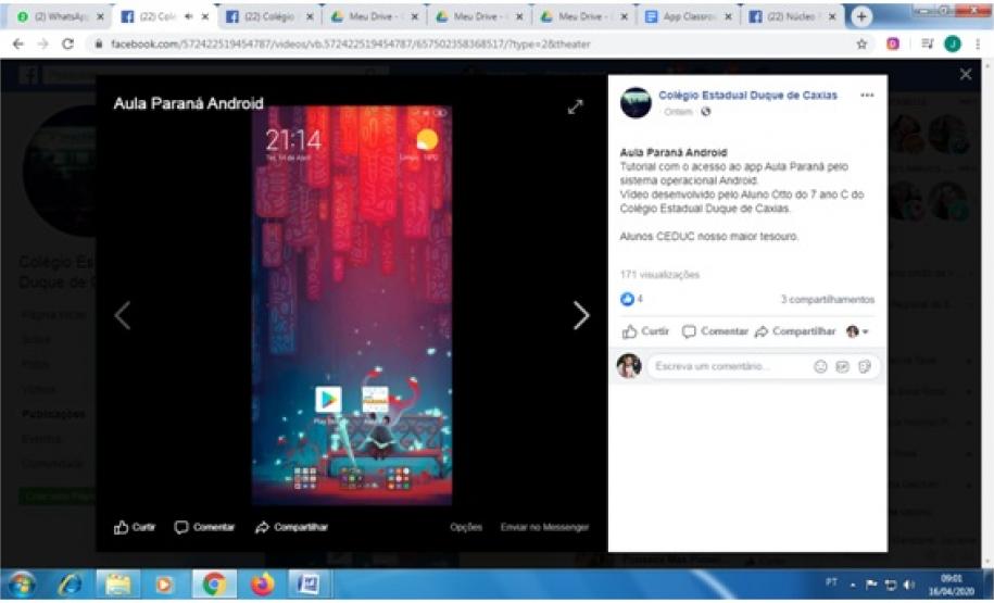 Alunos Otto Athayde do 7º C, e a Milena Popenda Bortoleto, da 3ª série do Col. Est. Duque de Caxias, de São Mateus do Sul, fazem vídeos com tutoriais para auxiliar os colegas no acesso ao Classroom.