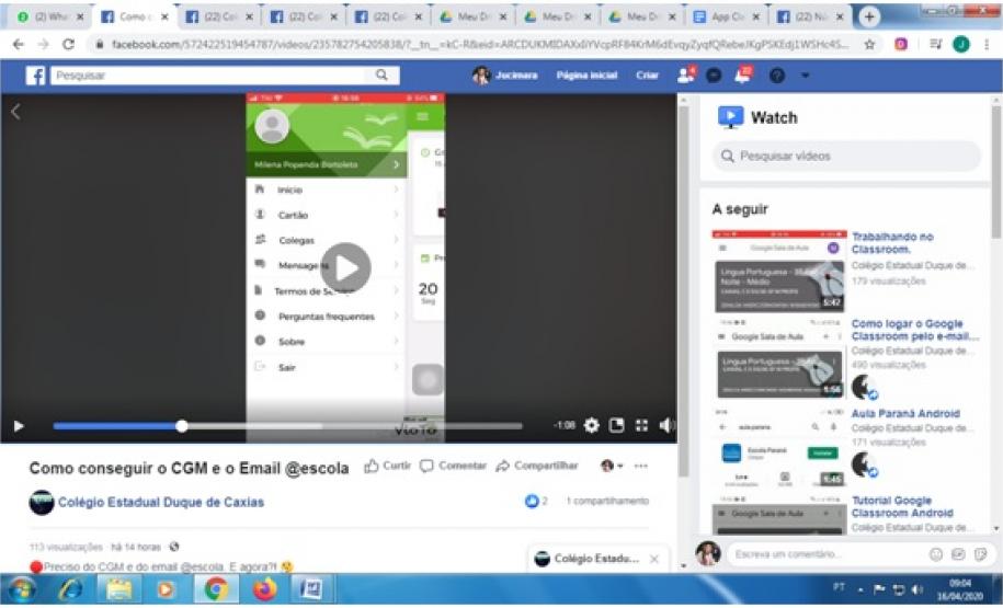 Alunos Otto Athayde do 7º C, e a Milena Popenda Bortoleto, da 3ª série do Col. Est. Duque de Caxias, de São Mateus do Sul, fazem vídeos com tutoriais para auxiliar os colegas no acesso ao Classroom.