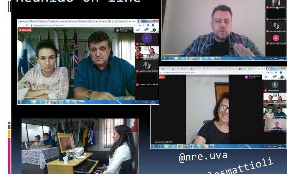 Participaram desta interatividade à distância, a Coordenadora da SEED, responsável pelo nosso NRE Profª Maria Vanei Rigonato, a chefia do NRE/UVA Prof. Carlos Alberto Polsin e Profª Francieli Maltauro, o Dr. Carlos Eduardo Mattioli Kockanny, Juiz da Vara da Infância da Juventude e da Família, Coordenadores do NRE e os Diretores dos Colégios Estaduais.